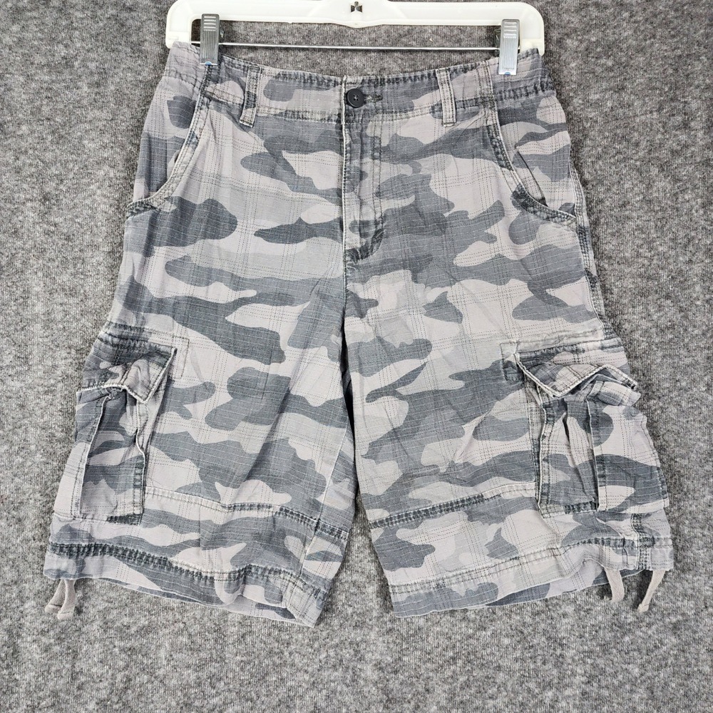 Urban Pipeline Cargo Shorts Boys Size 16 Grey Camo Ripstop Utility Cotton